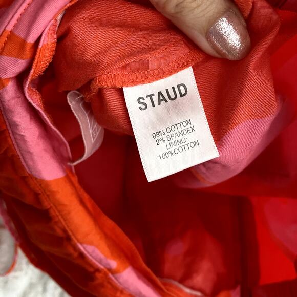 Staud Red Tropical Print Georgia Open Back Halter Summer Beach Romper 2 - Picture 5 of 8